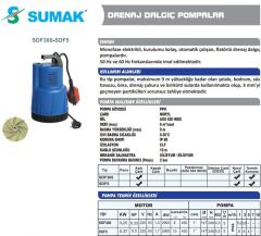 Sumak SDF300 Drenaj Dalgıç Pompası 0.33 HP