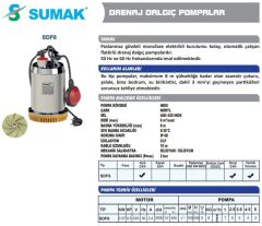 Sumak SDF6 Pas. Göv. Drenaj Dalgıç Pompası 0.5 HP