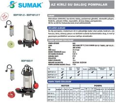 Sumak SDF18/1.5 Y Pas. Göv. Drenaj Dalgıç Pompa 1.8 HP