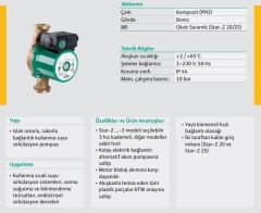 Wilo Star Z 20/4 Re Sirkülasyon Pompası 3/4'' 150 mm